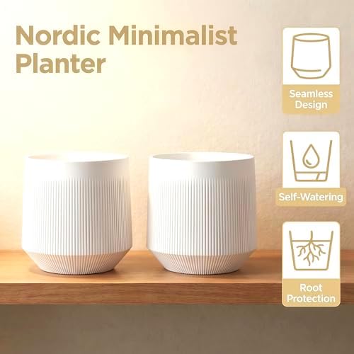 Plant Pots，Set of 3 Plastic Pots for Indoor Plants,Flower Pots Outdoor Planters with Drainage Hole and Seamless Saucer, White,Milky-Yellow,Gray - Image 3