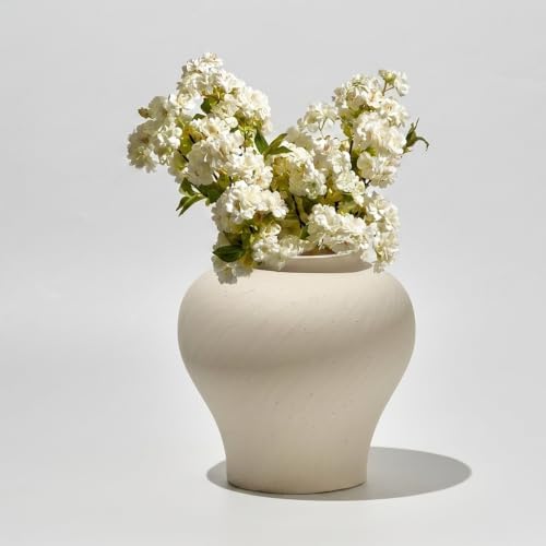 LB2 White Ceramic Rustic Vase, 9.7" Tall Zen Style Terra Cotta Pitcher, Distressed Farmhouse Decor, Pottery Decorative Flower Vase for Home, Table, Living Room - Image 6