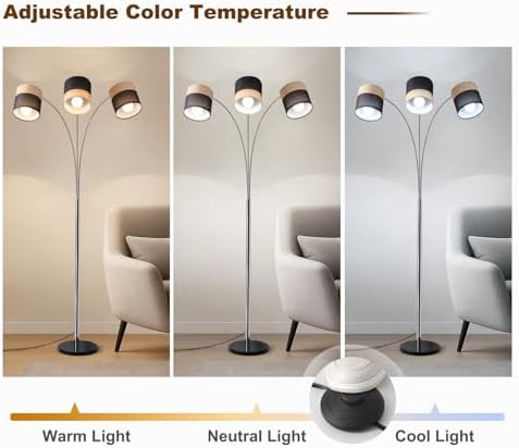 Floor Lamps for Living Room, Brushed Nickel Arc Floor Lamp, 3 Light Tall Floor Lights Living Room, 71" Mid Century Tree Floor Lamp for Bedroom, Office(Bulb not Included) - Image 6