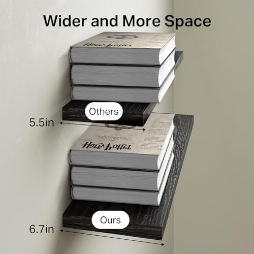 BAYKA Floating Shelves for Wall, 22.5 inches Wall Mounted Rustic Wood Shelves for Bathroom, Bedroom, Living Room, Floating Shelves for Books/Storage/Decor (Black,Set of 3) - Image 6