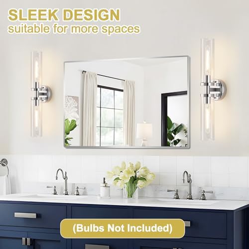 Indoi Wall Sconces Set of Two, Hardwired Chrome Bathroom Sconces Wall Lighting with Clear Glass, Modern Sconces Wall Decor Set of 2 Bathroom Light fixtures for Mirror Living Room Hallway Bedroom - Image 6
