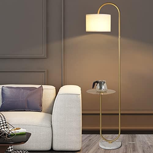 Hsyile KU300271 Arc Floor Lamp with Hanging Drum Shade for Living Room-Marble Base Modern Tall Stand Up Light with Table, Contemporary Over The Couch Gold Lamp Standing Lamps for Bedroom Office - Image 7