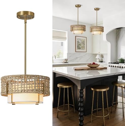 12.6" Rattan Pendant Light, Boho Chandelier for Kitchen Island by SupMaka
