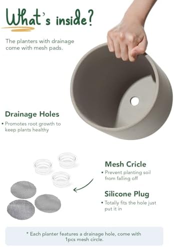 LE TAUCI 6, 8 & 10 Inch Ceramic Planter Set for Indoor Plants, Neutral Gray - Image 3