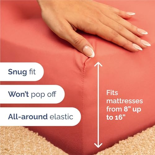 King Size 4 Piece Sheet Set - Comfy Breathable & Cooling Sheets - Coral - Image 3