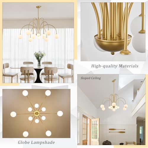 CATINER Modern 52" 12-Light Gold Sputnik Chandelier with Milk Glass Globe - Image 4