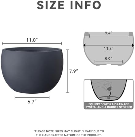 Kante Small Round Bowl Charcoal Concrete Planter 11.8" Dia, Outdoor - Image 2