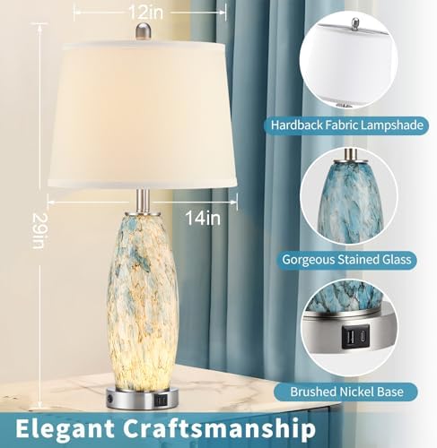 Lovlast 29" Tall Coastal Glass Table Lamps Set of 2 for Bedroom Living Room - Image 5