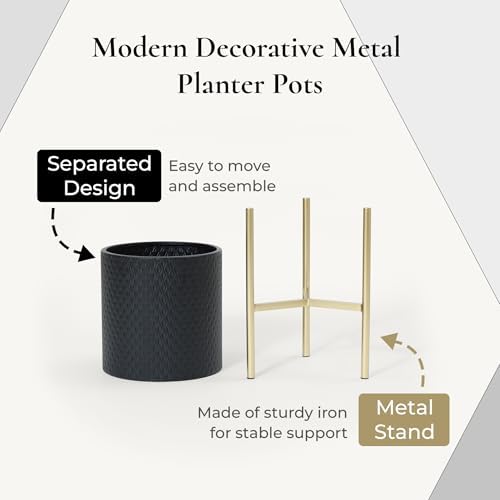 LuxenHome 2-Piece Diamond Pattern Round Metal Cachepot Planter Set - Image 4