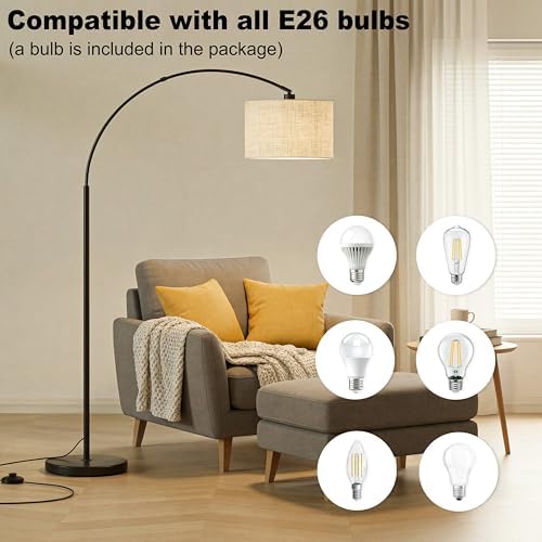 marctronic Arc Floor Lamp for Living Room, 71" Arched Standing Lamp for Bedroom, Beige Fabric Shade, 350° Rotating Head, 3000K-6000K Adjustable Color Temperature, Foot Switch, E26 LED Bulb Included - Image 7