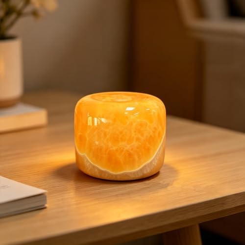 Marble Lamp Luxury Stone Table Lamp Type-C Rechargeable Touch Night Light Small Bedside Lamp Cordless Ambient Light for Home Decor, Bedroom, Living Room & Office (Orange Jade) by PanManner