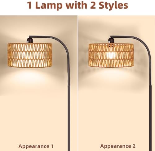 Brilvibera Boho Floor Lamp with Dimmable Bulb Rattan Double Shade Lamp - Image 2