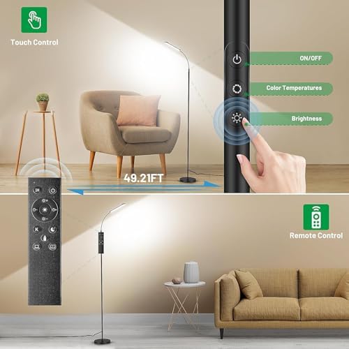 Yikuneng Dimmable LED Floor Lamp, Super Bright Reading Lamps Floor Standing lamp with Remote & Touch Control, Stepless Dimming & 2700K-6500K Color Temperature, for Living Room Bedroom Office, 2 Pack - Image 4
