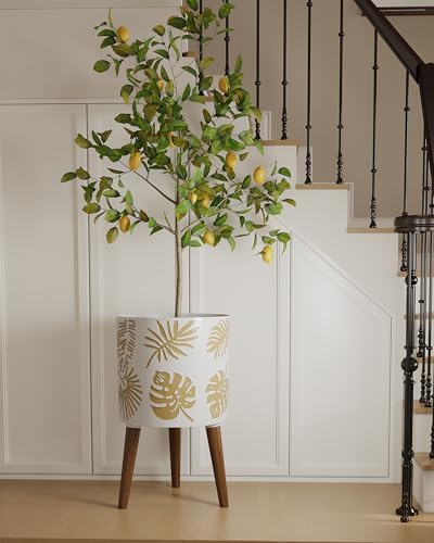 12 Inch Planter, Plant with Stand, Large Planters for Indoor Plants,Flower Pot with Drainage Holes for Outdoor,White and Gold - Image 6
