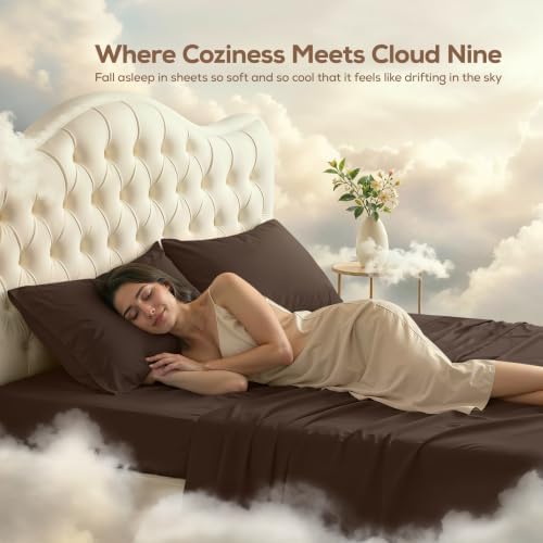 Full Sheets Set, 4 Pieces 16" Deep Pocket Hotel Luxury Bed Sheets, Brown - Image 4