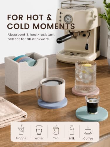 Fluxynara Felt Coasters with Holder, Set of 8 for Drinks, Coastal Haze - Image 5