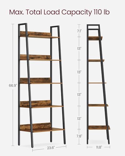 VASAGLE Bookshelf, 5-Tier Narrow Bookcase, Ladder Shelf - Image 3