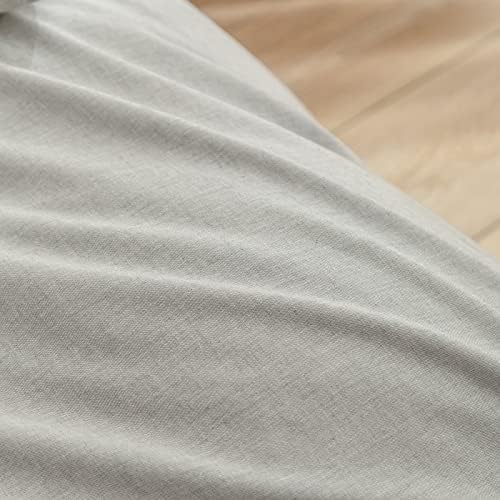 BESTOUCH Cotton Solid Duvet Cover Set Linen Feel Light Grey Full - Image 6