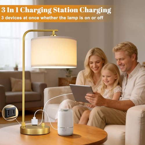 Gold Bedside Lamps Set of 2, Fully Dimmable Lamps for Night Stands, USB A+C - Image 3