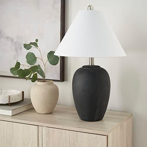 Nourison Home 23" Black Vintage Distressed Ceramic Pot Table Lamp for Bedroom, Living Room, End Table, with White Conical Empire Shade by NourisonHome