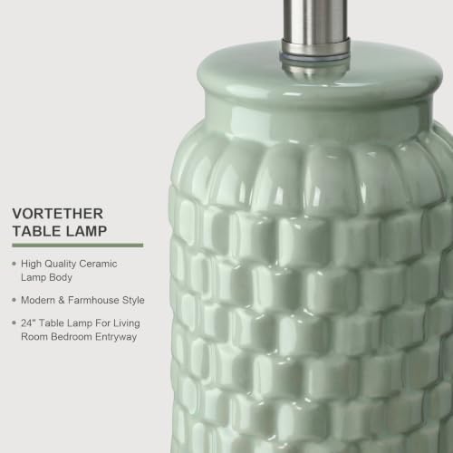 24" Modern Bedside Lamps Set of 2, Green Ceramic Nightstand Lamp - Image 2