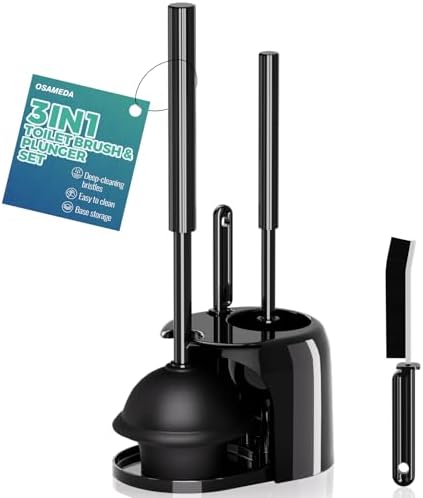 3 in 1 Toilet Brush and Plunger Set with Crevice Cleaning Brush, Toilet Plunger and Brush Set with Extra Long Handle, Plungers for Bathroom Accessories, Toilet Plunger with Holder, Black by Unknown