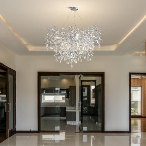 YUYI 40" Silver Tree Branch Chandelier, 12-Light Modern Crystal Chandelier, Round Chandeliers for Dining Room, Living Room, Foyer, Entryway, Kitchen, Bedroom, Luxury K9 Crystal Raindrop Light Fixture - Image 3