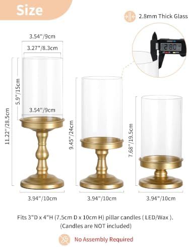 NUPTIO Hurricane Glass Candle Holders: Gold Pillar Candle Table Centerpiece - Image 4