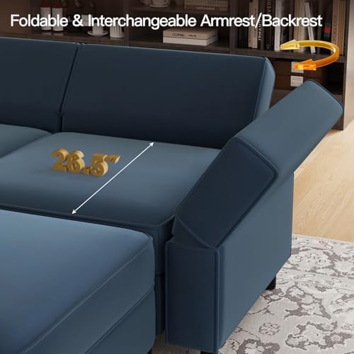 Belffin Modular Sectional Sofa with Storage Chaises Sectional Sleeper Sofa Couch 8 Seat Sectional Bed Blue - Image 6