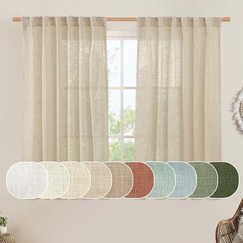 LAMIT Linen Semi Sheer Curtains 40 Inch for Kitchen Window Over Sink by LAMIT