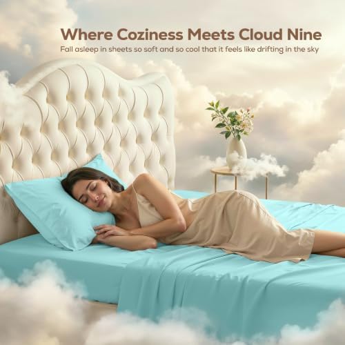 Twin XL Sheets Set, 3 Pieces 16" Deep Pocket Hotel Luxury Sheets, Spa Blue - Image 4