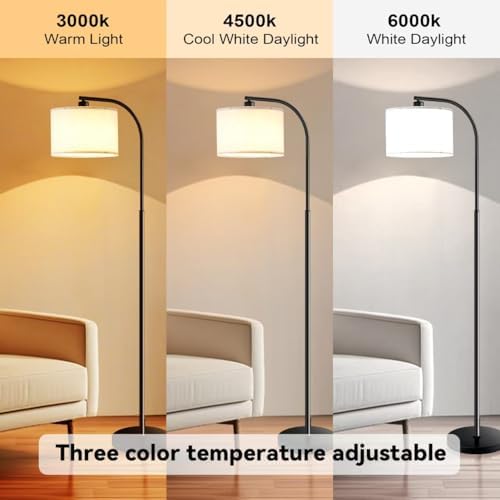 Floor Lamp for Living Room,Tall Standing Lamps Dimmable,Modern Floor Light with LED Bulb,3 Color Temperatures,Fabric Shades,Black Floor Lamps for Bedroom Dining Room Office Corner - Image 3