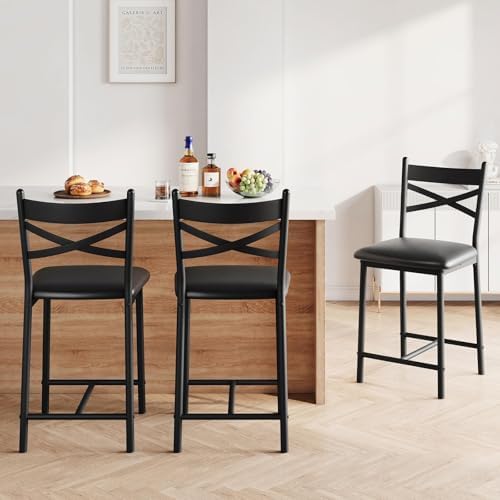 Garvee 26'' Bar Stools Set of 2, Counter Stools with Back & Thick Cushion - Image 3