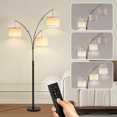 Netin Arc Floor Lamp with Remote, 3 Light Floor Lamp for Living Room Bright Lighting, 3 Color Temperature, Dimmable Tall Standing Lamp, Mid Century Tree Floor Lamp for Bedroom Office by Netin