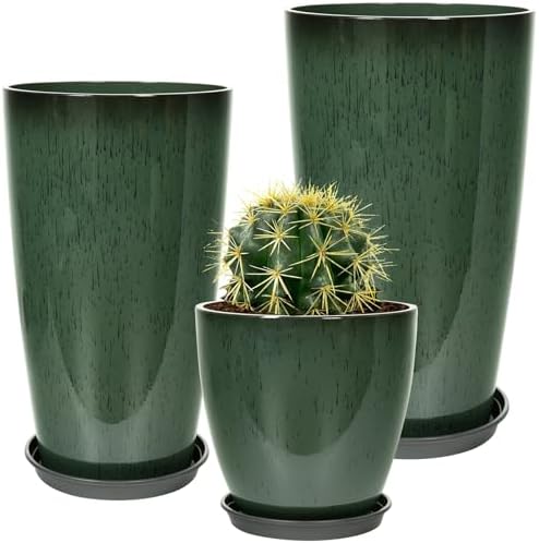 Neoaider Set of 3 Tall Planter, 24/21/12in Large Plastic Planter, DarkGreen by Neoaider