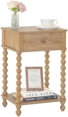 AWASEN Night Stand, Wood End Table with Drawer for Living Room, Small Bedside Side Table with Spindle Wood Legs for Bedroom, Office, Rustic Walnut by AWASEN
