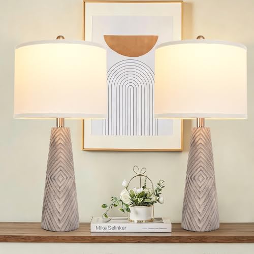 Terpsichore Nightstand Lamp Bedside Lamps Set of 2 Vintage Rustic Farmhouse Table Lamp 3 Way Dimmable Horizontal Stripe Light,for Living Room Bedroom,USB A+C (Gray, Hing 24 in) by Terpsichore