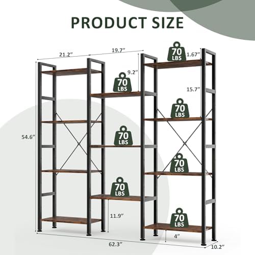 Triple Bookshelf, Free Standing Bookcase with Open Storage Shelves - Image 3