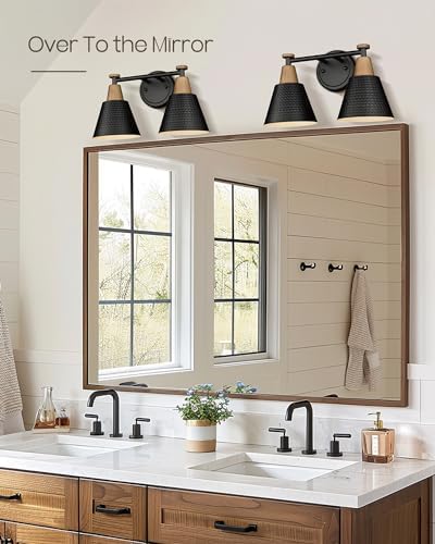 FEMILA Black Bathroom Light Fixtures, 2-Light Bathroom Vanity Lights Over Mirror with Hammered Metal Shade, Modern Wall Sconces Lighting for Kitchen Bedroom Living Room, 4FG59B-2W BK - Image 5