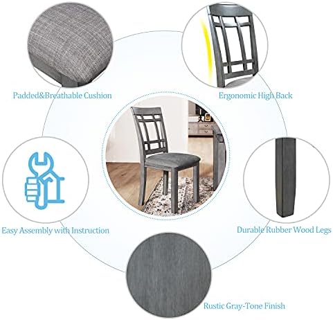 Wooden Rectangular Dining Table Set, Farmhouse Rustic 6-Piece Kitchen Set with 4 Upholstered Chairs and 1 Bench (Antique Graywash) - Image 7