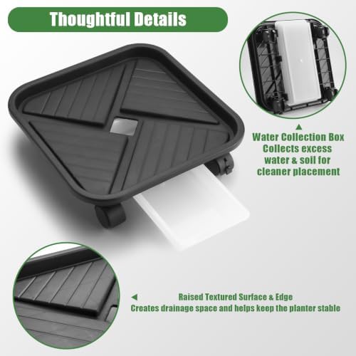 4-Pack 18 Inch Large Outdoor Planters with Saucers & Lockable Wheels, Black - Image 3