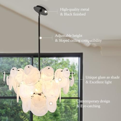 Dia 28 Inch, Modern Glass Chandeliers for Bedroom, Black Dining Room Light Fixture, Large Vintage Pendant Chandelier for Living Room Entryway Foyer - Image 4