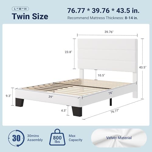 Allewie Twin Size Platform Bed Frame with Velvet Upholstered Headboard - Image 2