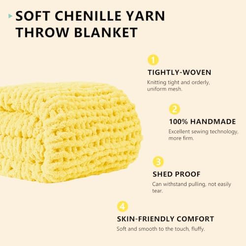 L'AGRATY Chunky Knit Throw Blanket for Couch, 60 x 80 Inches, Egg Yellow - Image 2