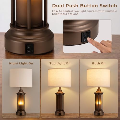 Seealle 24" Farmhouse Table Lamps for Living Room, Bedside Lamps Set of 2 - Image 2