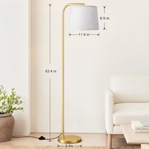 Ambimall Remote-Controlled Floor Lamp - Color Temperature Adjustable and Fully Dimmable, Standing Lamp for Living Room with Rotating Head, Tall Lamp for Bedroom, 9W Bulb Included (Gold and Beige) - Image 2