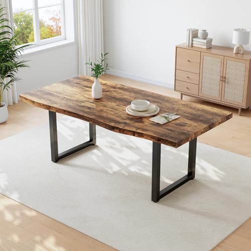 HIPIHOM 63" Kitchen Table with Wavy Edge, Modern Dining Room Table Set for 4 to 6 Persons, Thickened MDF Wooden Table for Dining Room, Kitchen by HIPIHOM