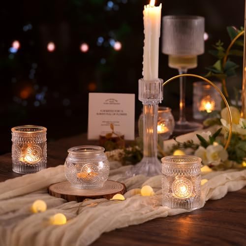 DARJEN 24Pcs Clear Votive Candle Holders - Glass Tea Light Candle Holder, Candle Holders Bulk, Embossed Candle Votives for Wedding Centerpiece & Home Decor - Image 2