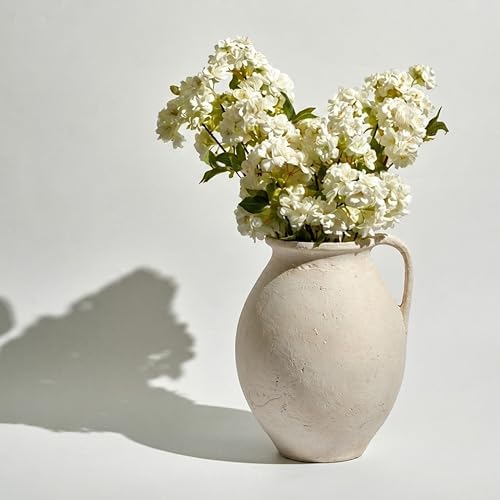 LB2 White Ceramic Large Vase, 11.2" Tall Zen Style Vase, Terra Cotta Pitcher, Distressed Farmhouse Decor, Pottery Decorative Flower for Home Decor (D - White 11.2") - Image 6