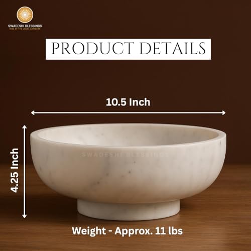 SWADESHI BLESSINGS HandCrafted Marble Decorative Bowl for Home Decor, 10.5" - Image 5